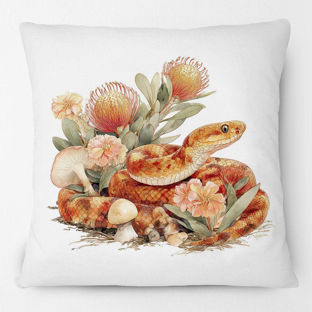 Australian Copperhead Snake Bottlebrush Flowers Animals Painting Cushion Covers Mushroom Art Pillow Case