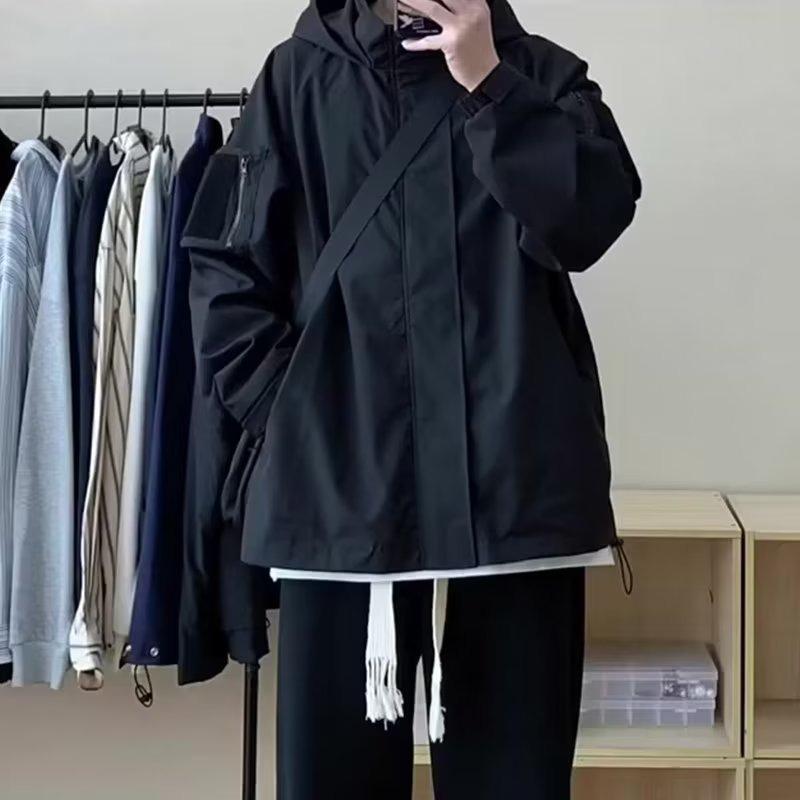 Youthful Men s Trendy Solid Color Loose Fit Hooded Jacket - Cool Autumn Style Large