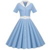 Summer Temperament Women's Clothing Flip V-neck Short-sleeved Belt Waist Net Color Retro Pendulum Dress