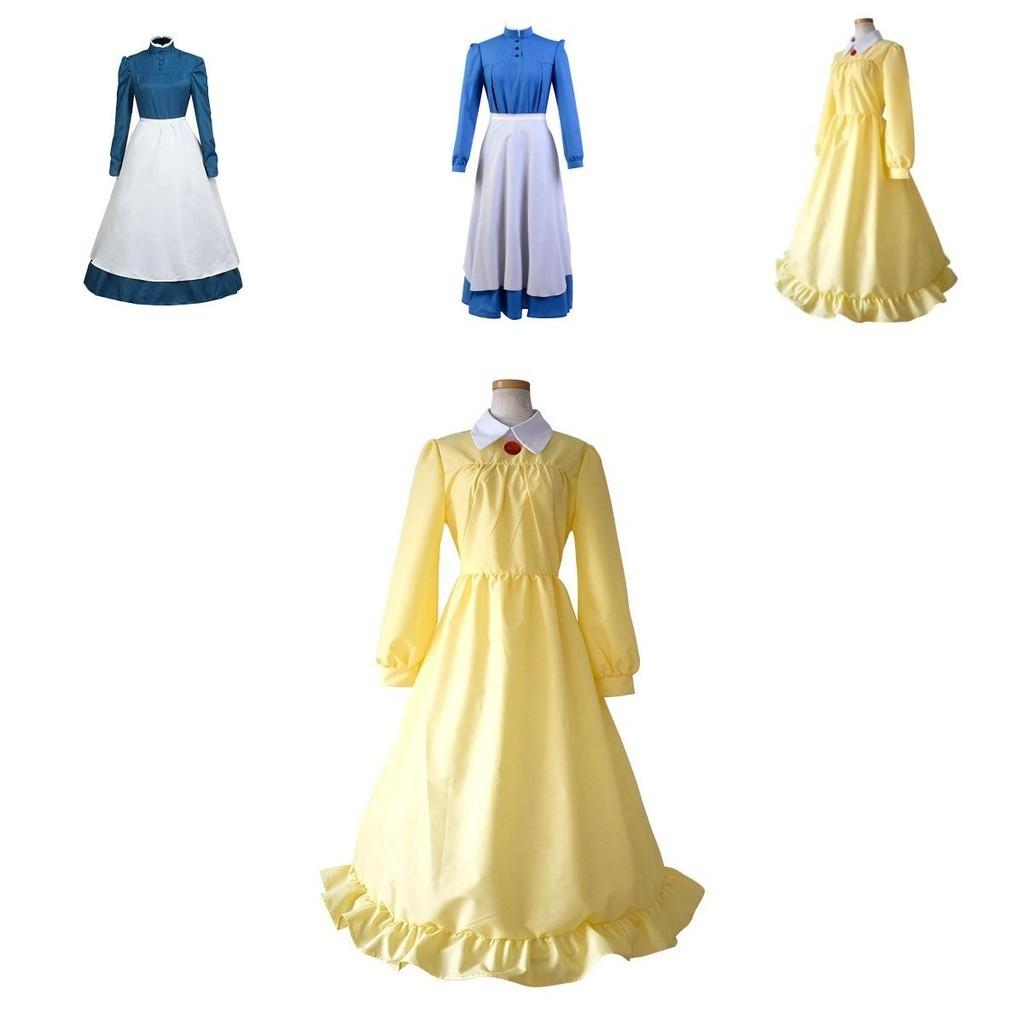 Howl's Moving Castle Sophie Cuff Buttoned Dress Cosplay Outfit With Hat