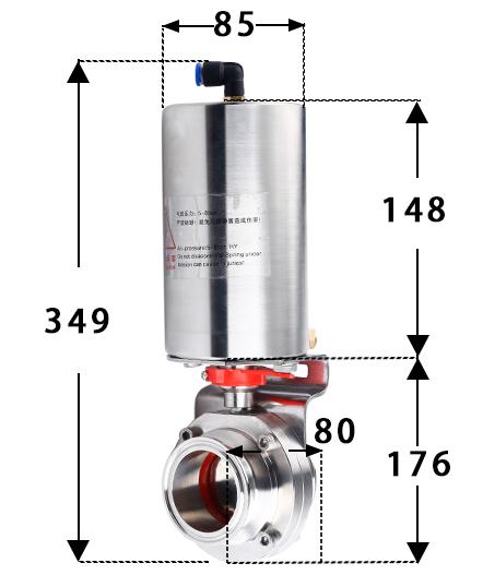 19-108mm Pipe 1.5" 2" -4" Tri Clamp 304 316L Stainless Steel Sanitary Butterfly Valve With Pneumatic actuator For Home Brew