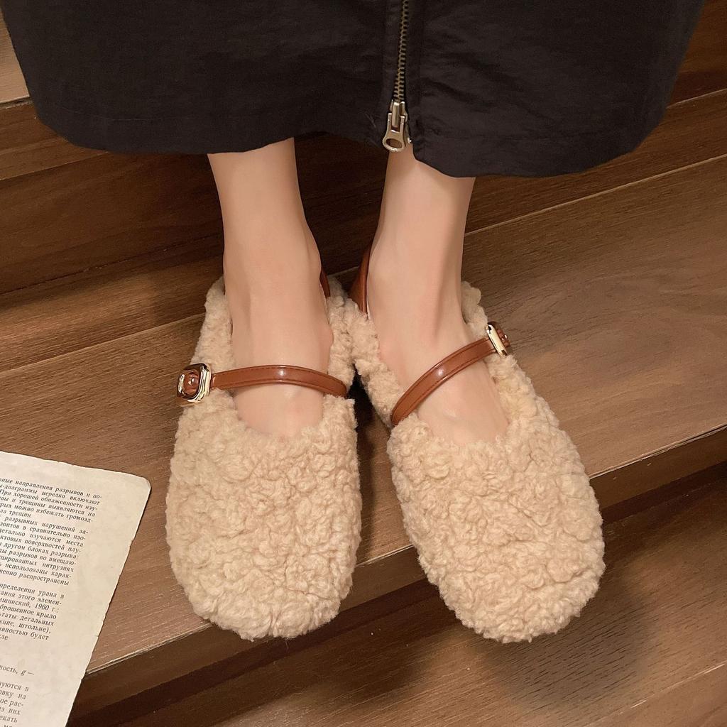 Doudou shoes cotton shoes women's platform one pedal Mary Jane Mao Mao Baotou two wear 2025 autumn and winter new fashion versatile