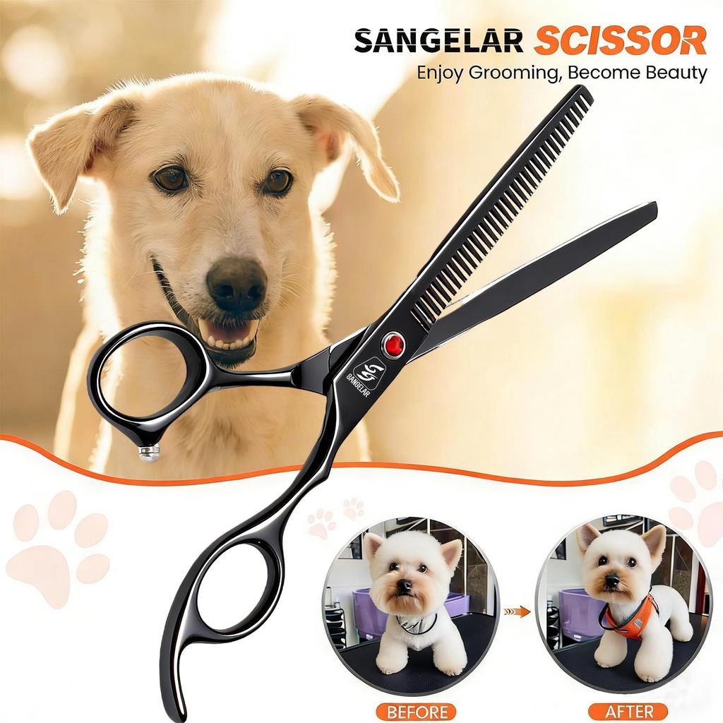 Sangelar 6.5 inch Colorful Pet Hair Scissors Thinning Scissors Pet Grooming Dog Scissors Professional Teddy Animal Hair Thinning Shear