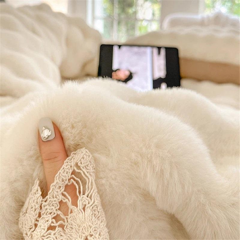 Pluszowy 4-częściowy zestaw Mleczny aksamit Gruby Ciepły Dwustronny Polar koralowy Prześcieradła Poszwa na kołdrę Poszewki na poduszki Przytulny Zestaw pościeli