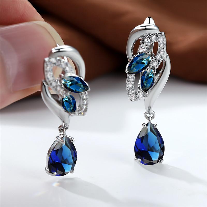 Cute Female Pink Crystal Zircon Stone Flower Earrings Vintage Wedding Jewelry For Women