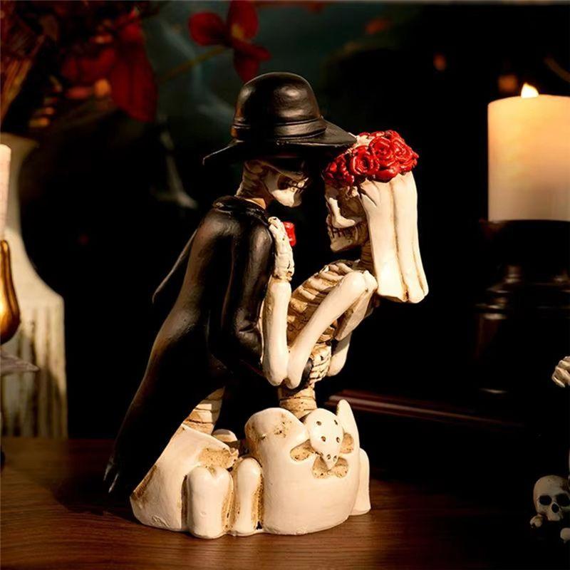 M-Modern-Resin Skeleton Figurine Halloween Decoration Gothic Lovers Romantic Bride & Groom Figurine Wedding Statue Gifts