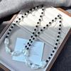 Vintage Design Highlight Faux Crystal Baroque Pearl Natural Black Agate Sweater Chain Necklace