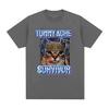 Vintage Tummy Ache Survivor Funny Cat Meme Tee Shirt Unisex Unisex Clothing Fashion Short Sleeve Tshirt Casual Pure Cotton T Shirts