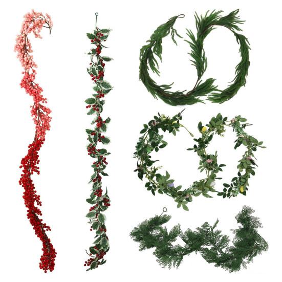 Christmas Garland Artificial Red Berry/Norfolk Pine Garland for Winter Fireplace Indoor Outdoor Holiday Decor