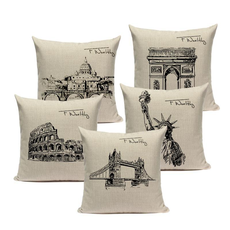 Simple Cushion Decorative Pillows Custom Cushion Cover Building Wind Pillow Case For Pillow Statue Of Liberty Pillow Case