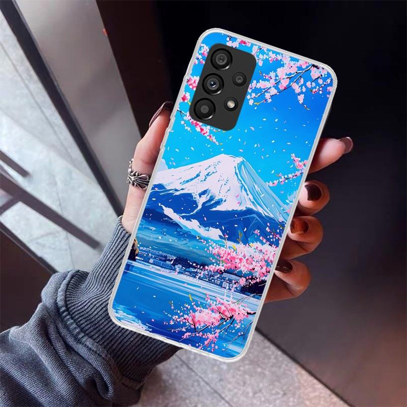 Japanese Cherry Mount Fuji Phone Case For Samsung Galaxy A12 A52S A42 A32 A22 A51 A50 Note 20 Ultra 10 S10 Plus A71 A70 A31 A30