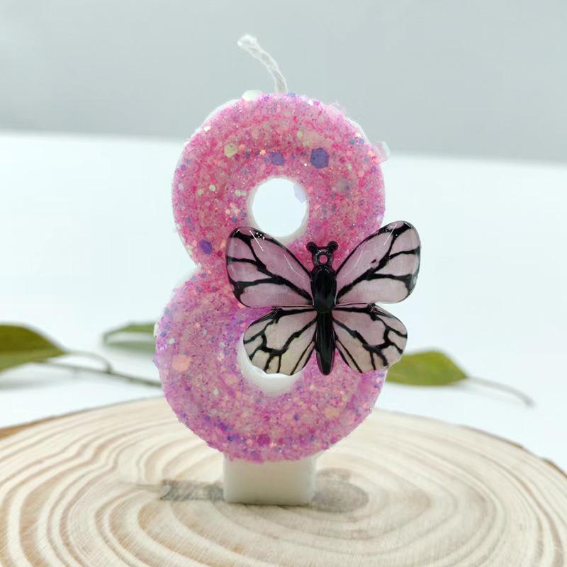 Rosa Schmetterling Digitale Kerze Geburtstagsparty Prinzessin Mädchen Kreative Kerze Geburtstagsdekoration Einzelverpackung
