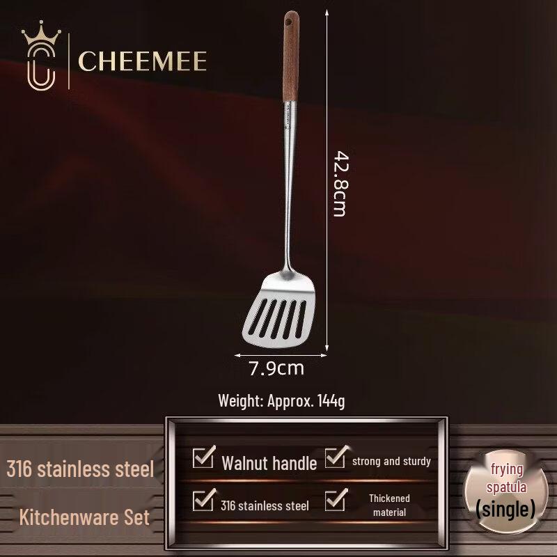 Extended 316 Stainless Steel Frying Spatula with Walnut Handle