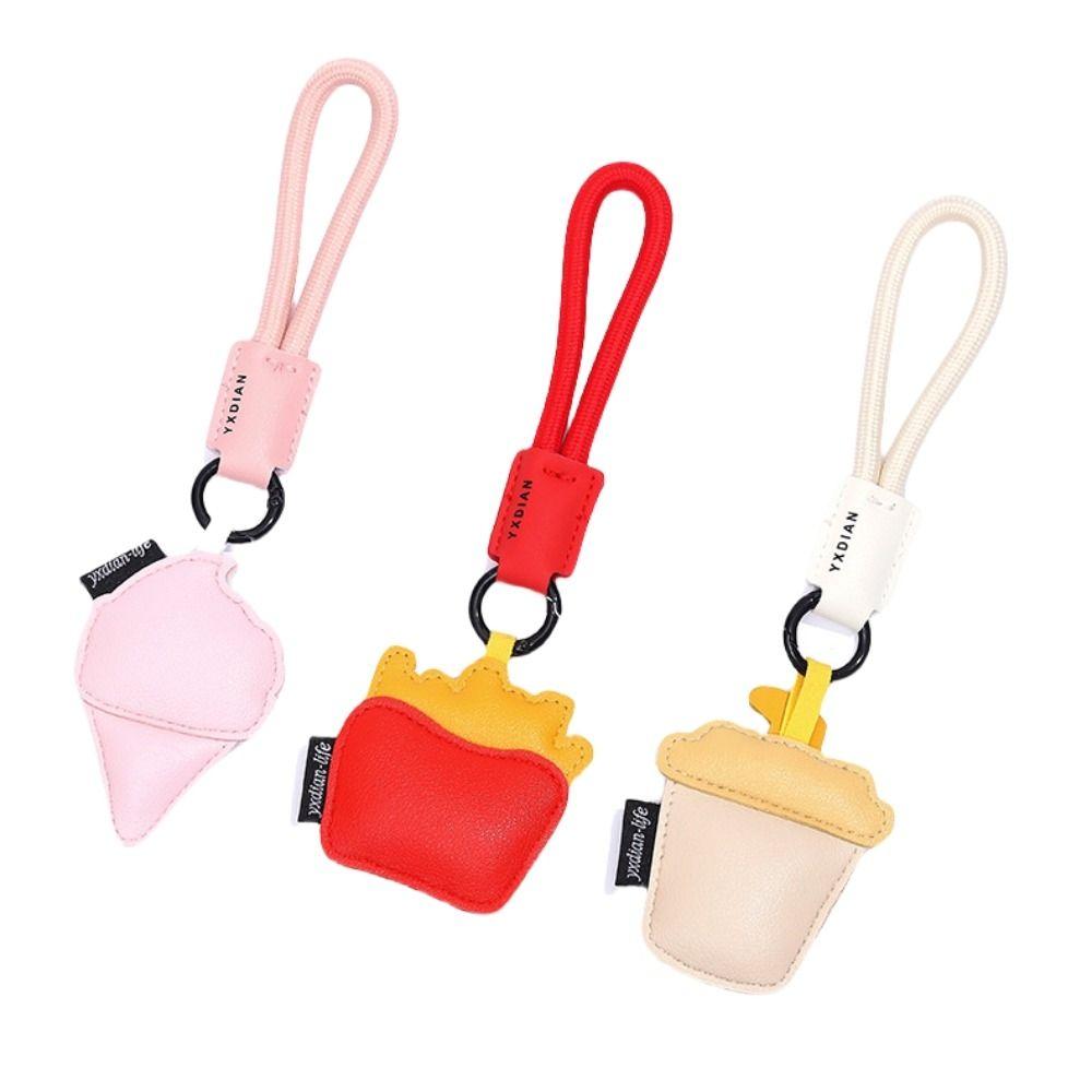 Funny Ice Cream Pendant French Fries Car Key Ring Fashion Coffee Cup Shape Keychain Bag Key Decor