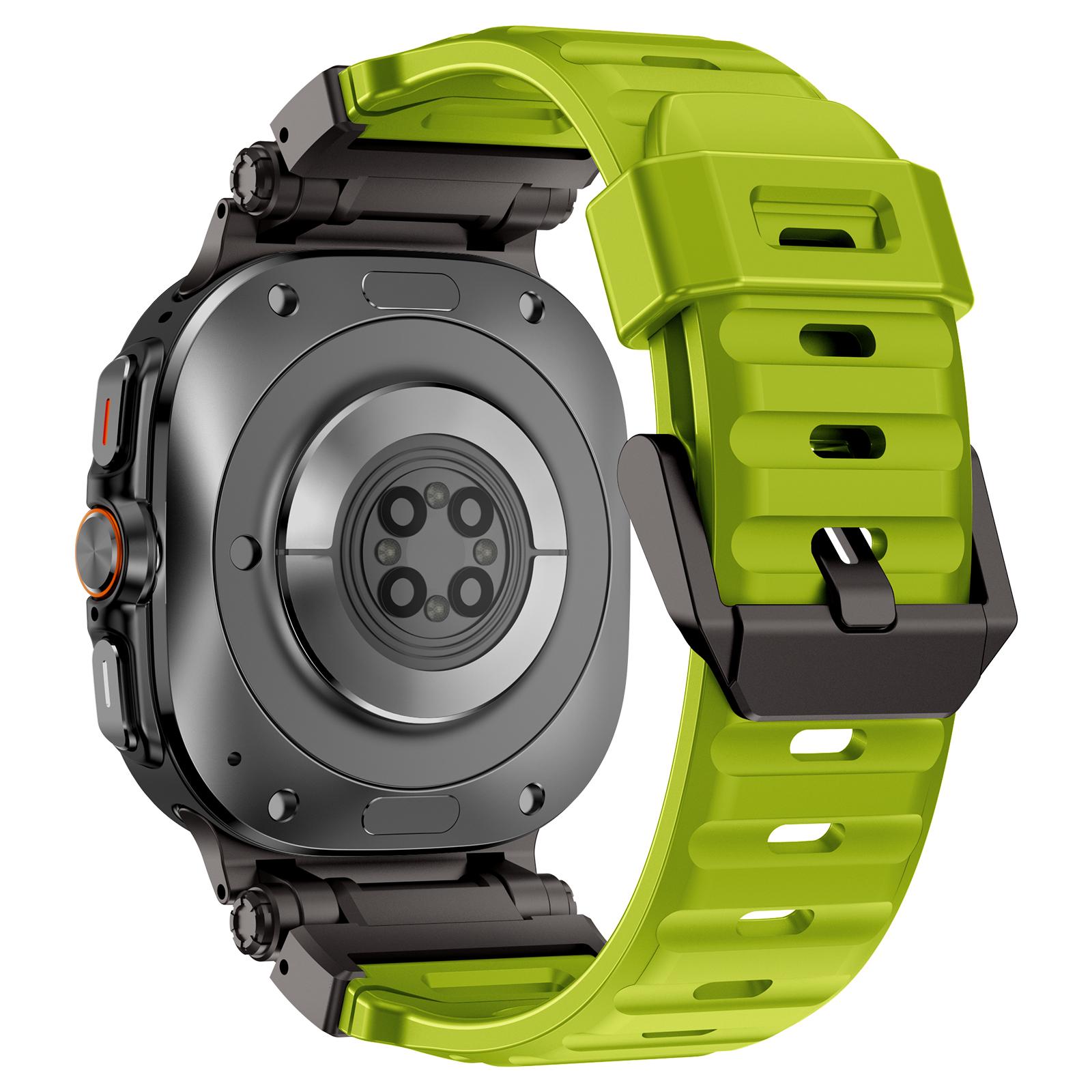 

For Samsung Galaxy Watch Ultra 47mm Fluorubber Watch Strap Metal Connector Wrist Band Black/Green