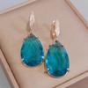 Blue Drop Shape Crystal Zircon Dangle Earrings for Women 2023 New Gold Color Earring Fashion Luxury Party Jewelry Accessories