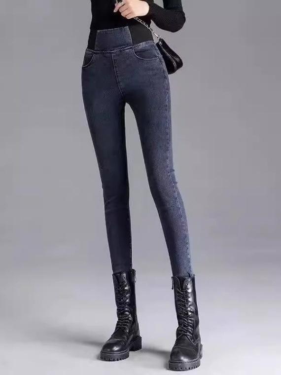 Women's Plus Size High-Waisted Slimming Stretch Jeans - 2024 Spring/Autumn Collection, Elastic Waist, Small Leg Fit