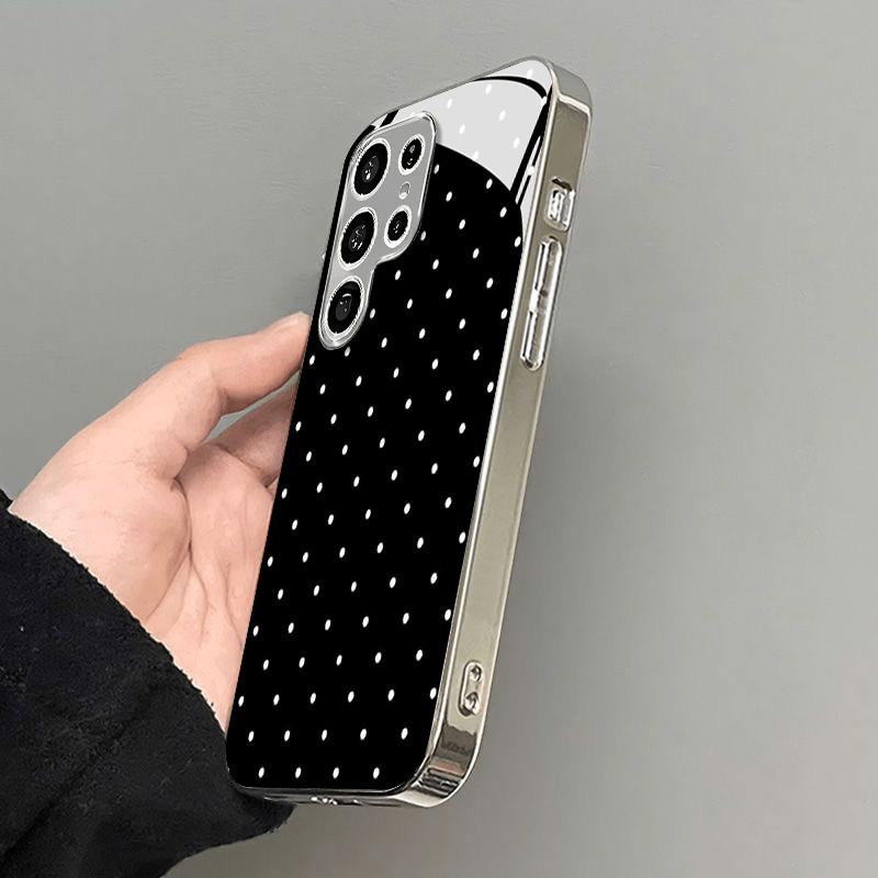 Black and white wavelet dot glass phone case suitable for Samsung Galaxy S26 S25 S24 S23 S22 S20 FE/Ultra/Plus5G anti drop