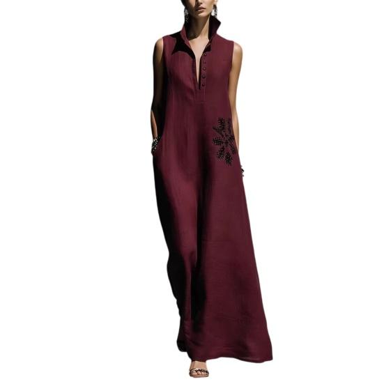 

Women s V-Neck Dress with Nipped-In Waist Summer Dress Casual Loose Fit Dress Comfortable A-Line Silhouette Elegant Dress for Office Vacation Party M вино красного