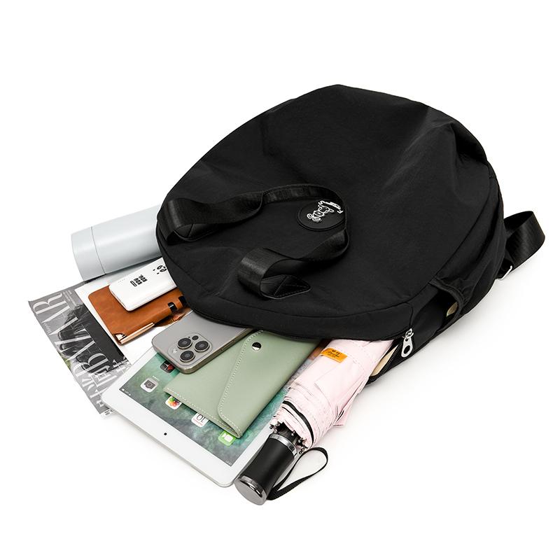 Women's Backpack Round Bag Large Capacity Travel Bag Solid Color Student Schoolbag