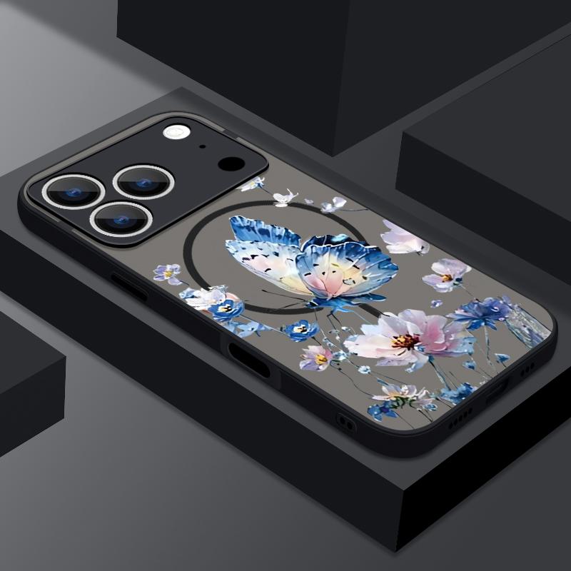 Creative Butterfly Flowers Pattern Case For iPhone 17 Pro Max Magnetic For Magsafe Matte Cover For iPhone 16 Pro Max 15 14 13 16E Air