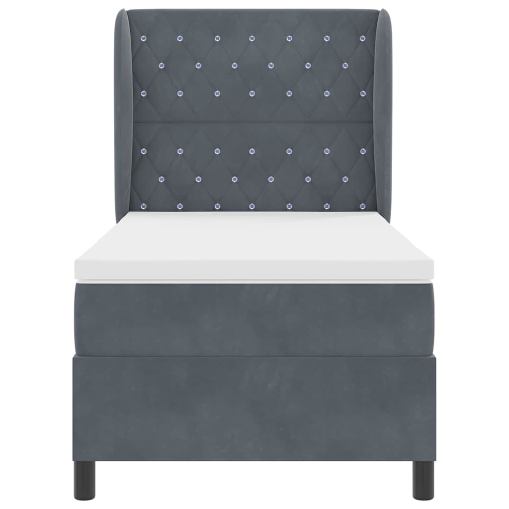 Box Spring Bed with Mattress Dark Gray 200 x 90 cm Velvet
