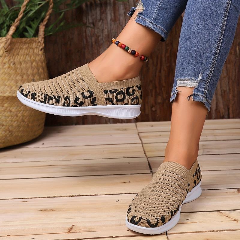New Spring 2025 leopard print woven mesh casual sports single shoe for women