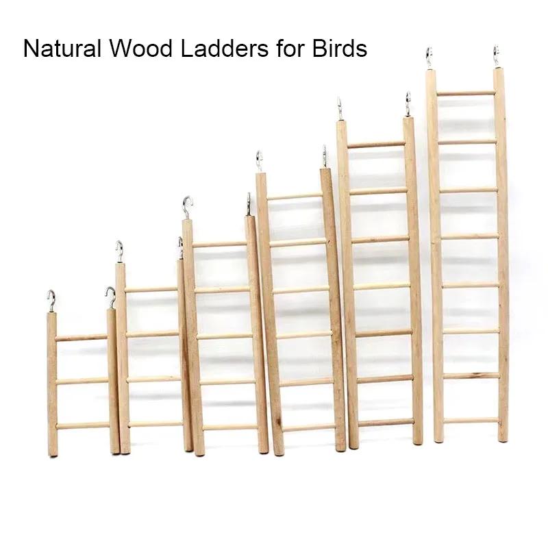 Natural Wood Birds Pets Parrots Ladders Climbing Toy Hanging Colorful Balls Parrot Toys for Conures Parakeets Cockatiels