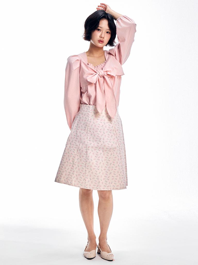 ADOREBELLE Ribbon Tie Blouse - Pink