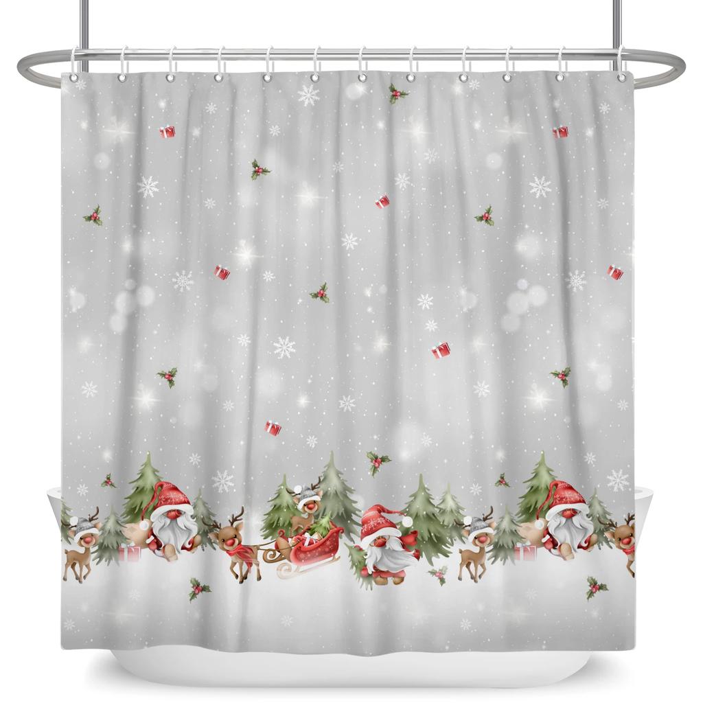 Merry Christmas Snowman Shower Curtains Waterproof Bath Curtain Santa Claus Snowflake for Bathroom Home Decor with Hooks