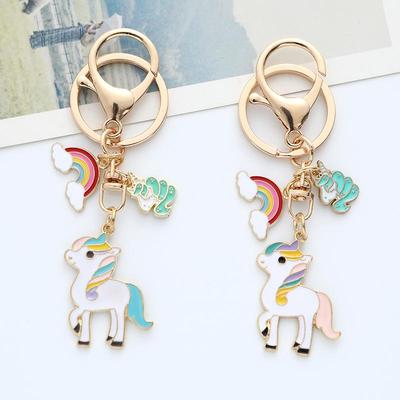 Rainbow Unicorn & Horse Carriage Keychain Pendant - Cute Couple Bag Charm