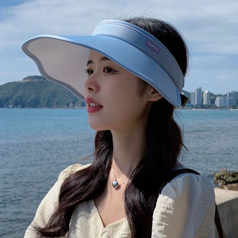 

8167 New Arrival Big Brim Sun-Proof Shell-like Bonnet Outdoor All-Matching Topless Hat Women s Summer K-style Sun-Proof Sun Hat Lake Blue
