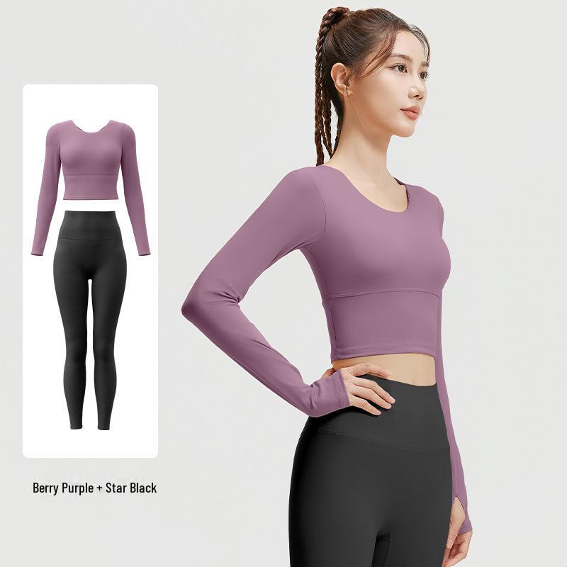 Juyitang Women's Slimming Yoga Suit with Cross Back & Long Sleeves