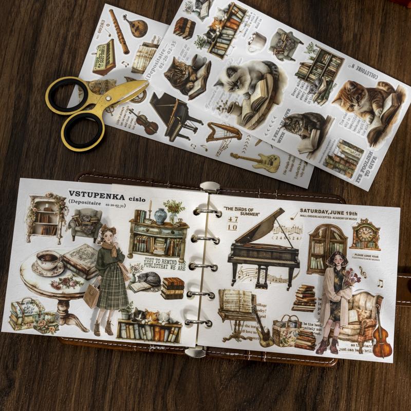 2Sheets/Bag Bookstore Corner Landscape Transfer Stickers for Scrap Books Handmade Art Handbooks Phone Cases Notebook Decoration