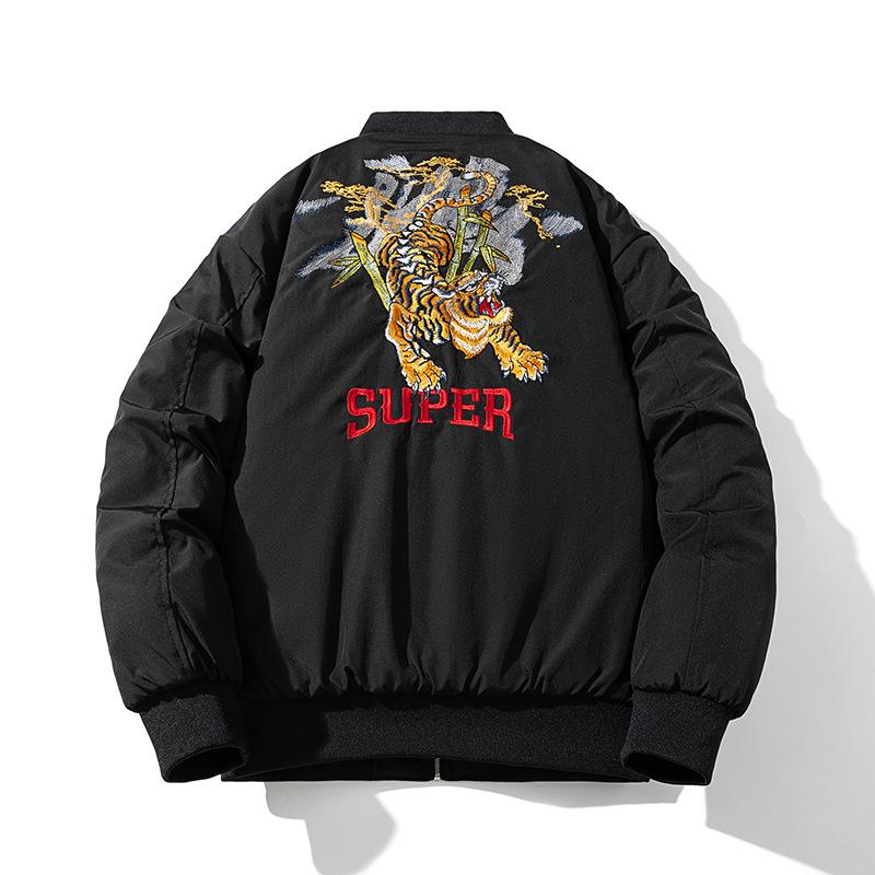 Men`s Trendy Tiger Embroidered Baseball Bomber