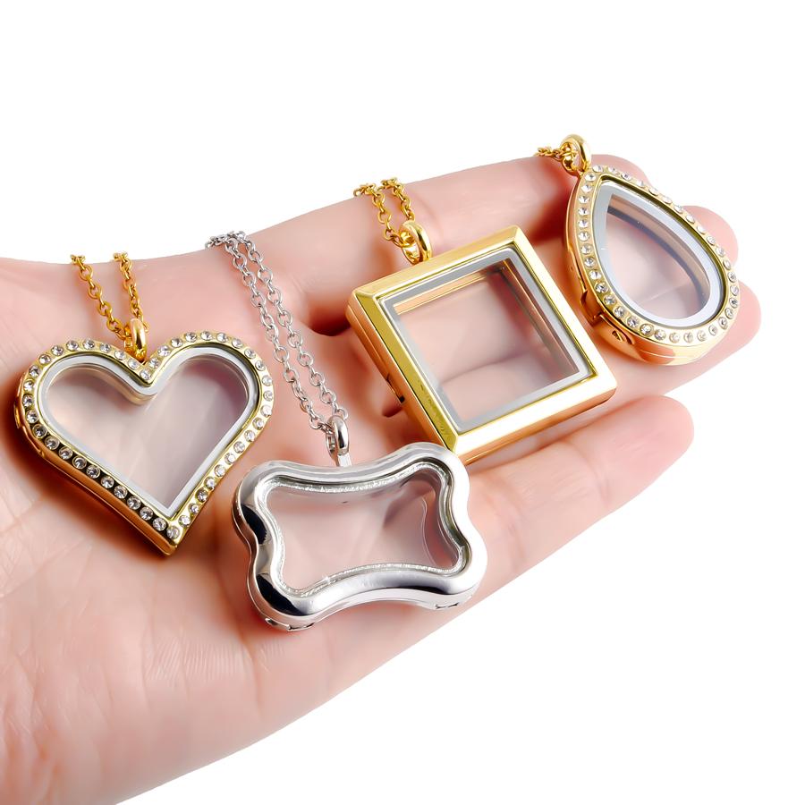 1pcs Alloy Pendant Magnet Locket Necklace Water Droplet Rectangle Heart Necklaces For Women Men DIY Photo Stainless Steel Chains