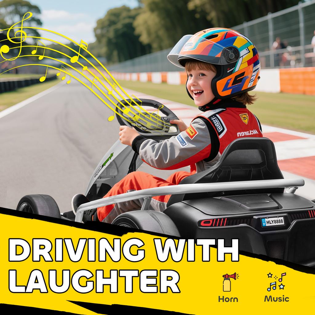 24V Electric Go Kart for Kids, Drift Ride-On Racing Go Kart with 2 Speeds, for Boys Girls Aged 8-12 Years Old, White