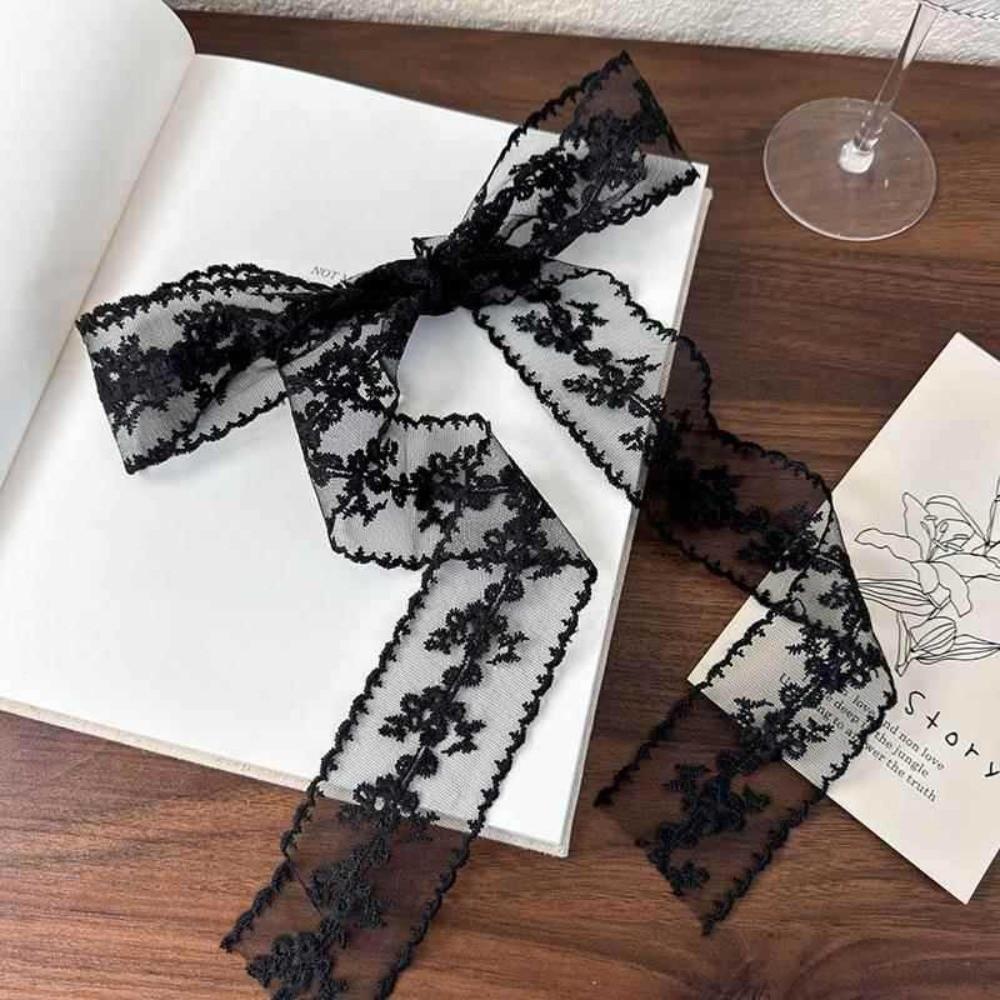 Solid Color Female Headscarf Floral Embroidery Neckerchief Elegant Narrow Scarf Women Fashion 150CM чёрный