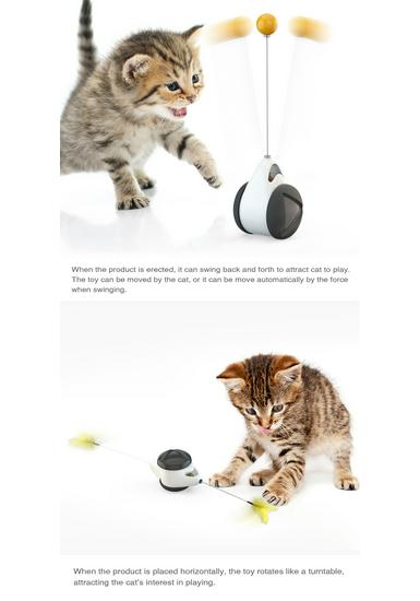 Interactive No-Electric Tumbler Cat Toy with Feather Teaser Stick