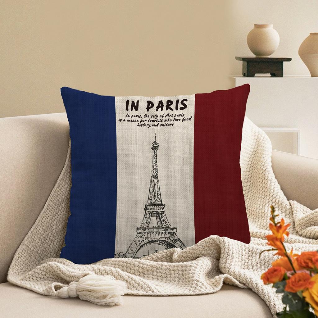 Flag Eiffel Tower Throw Pillow Covers With Digital Printing Of Short Plush Fabric Car-Shaped Sofa Cushion For Office Home Decor