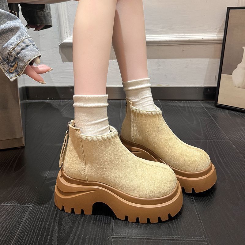 Versatile thick-soled heightening snow warm short boots British retro muffin Martin boots women's 2025 autumn and winter new models