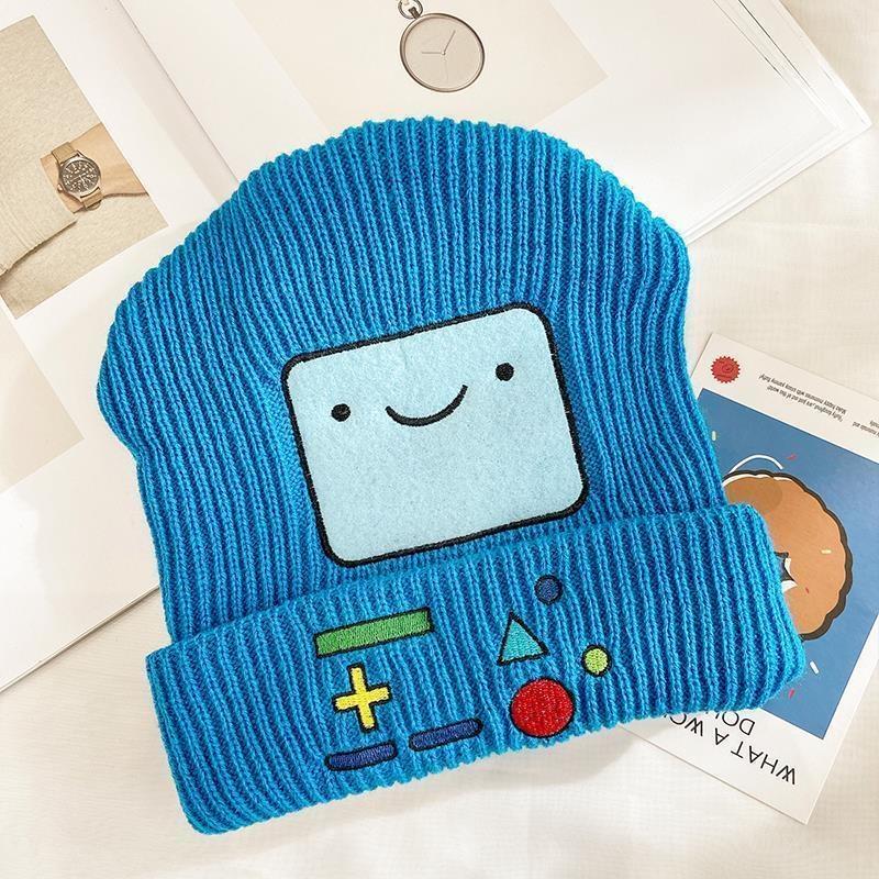 BMO Lake Blue Wool Knitted Hat Unisex Women Beanie Skullies Finn Jake Beanies Caps Cute Smiling Face Winter Warm Bonnet