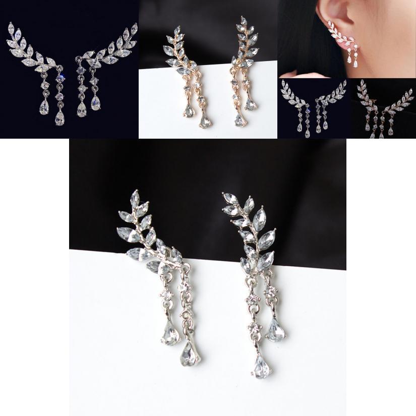 Luxurious Women Crystal Zircon Leaves Tassel Drop Dangle Earrings With A Classic Design