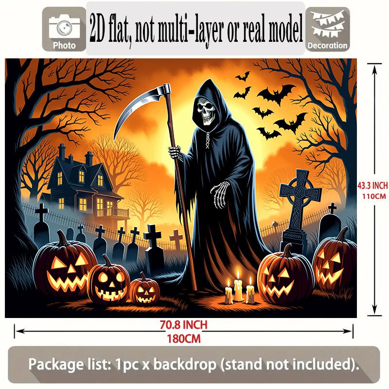 Party Backdrop Halloween Flat Banners Spooky Pumpkins Grim Reaper Ghostly House Celebration Photo Booth Front Door Decor