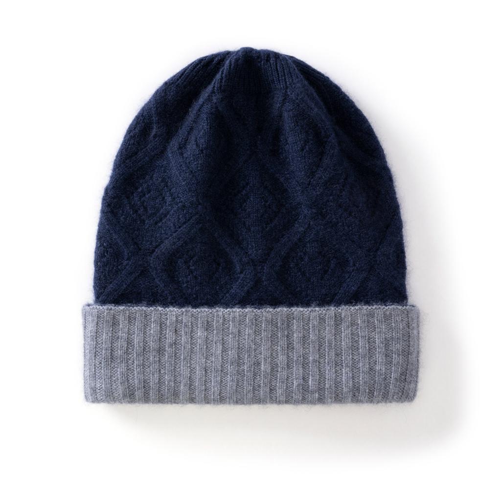 Cashmere hat cashmere autumn and winter knitted thermal hat men's double-layer thickened thermal cover cold ear hat teenager
