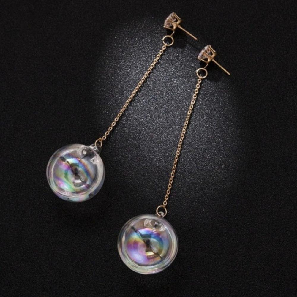 Nuovi Pendenti Orecchini in Vetro Trasparente a Sfera con Goccia d'Acqua all'Interno Coreani per Donne Ragazze Gioielli Trendy