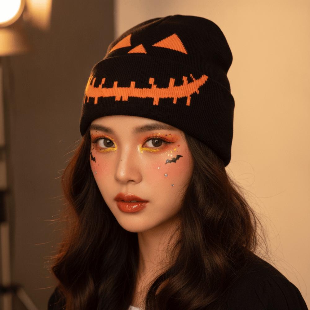 Pumpkin Orange Halloween Knitted Cap Knitted Fabric Hip Hop Skullcap Daily Commute