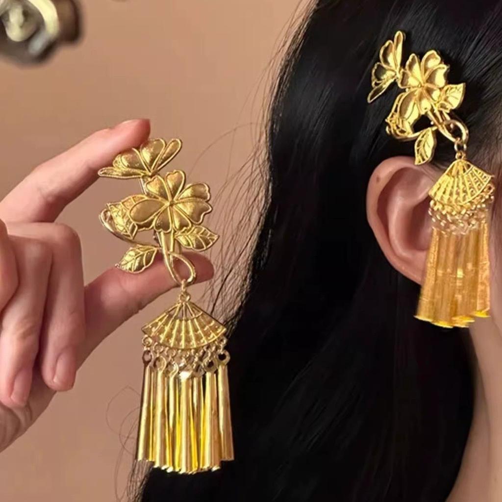 Yu Shuxin Golden Flower Tassel Hairpin Female New Chinese Style Photo Atmosphere Side Clip Headgear