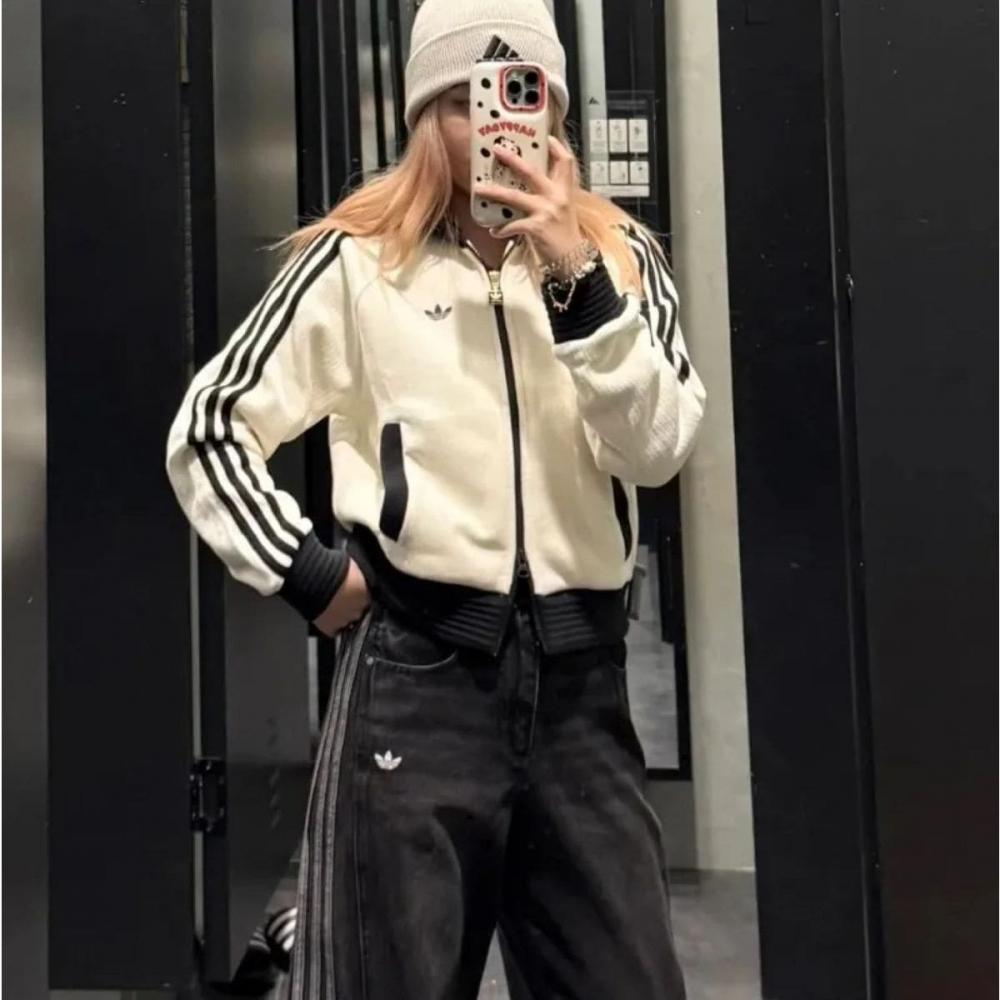 Adidas Color Jacket Three Stripes Knit Waffle Jersey Cream Jn0722 2XL(110)