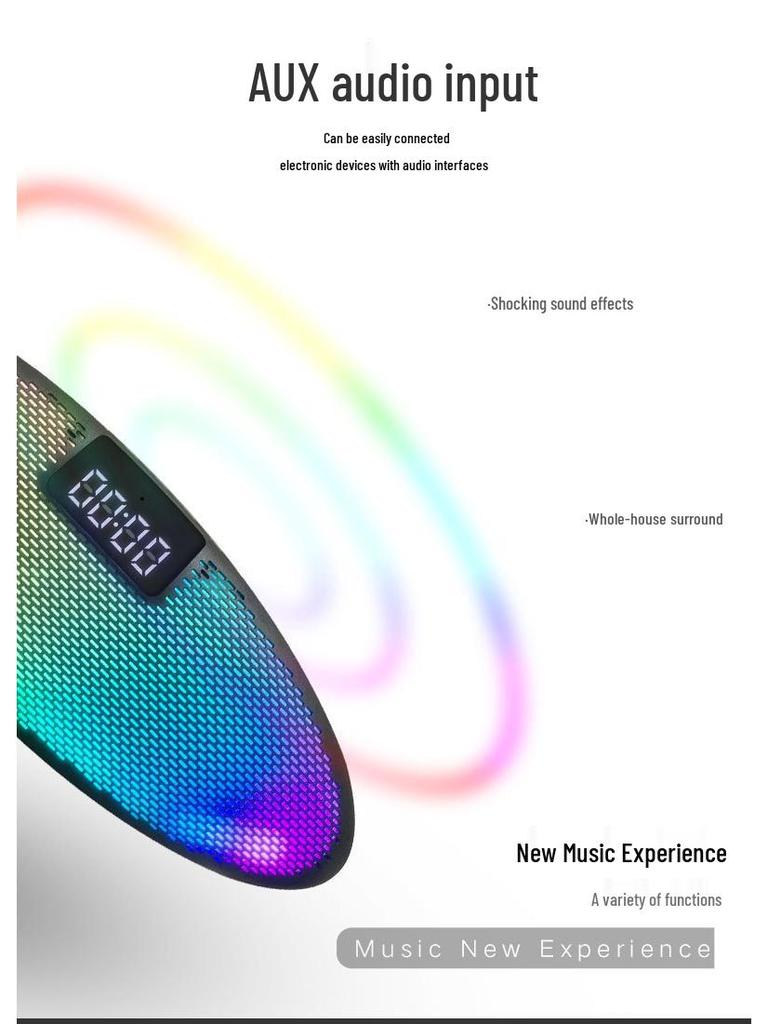 Portable Bluetooth 5.3 Speaker with Atmosphere Light, Alarm Clock, High-Quality Stereo, and Ultra-Long Battery Life